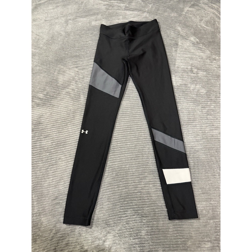 Under Armour Leggings HeatGear Compression Pants Womens Small Gray White Stripe